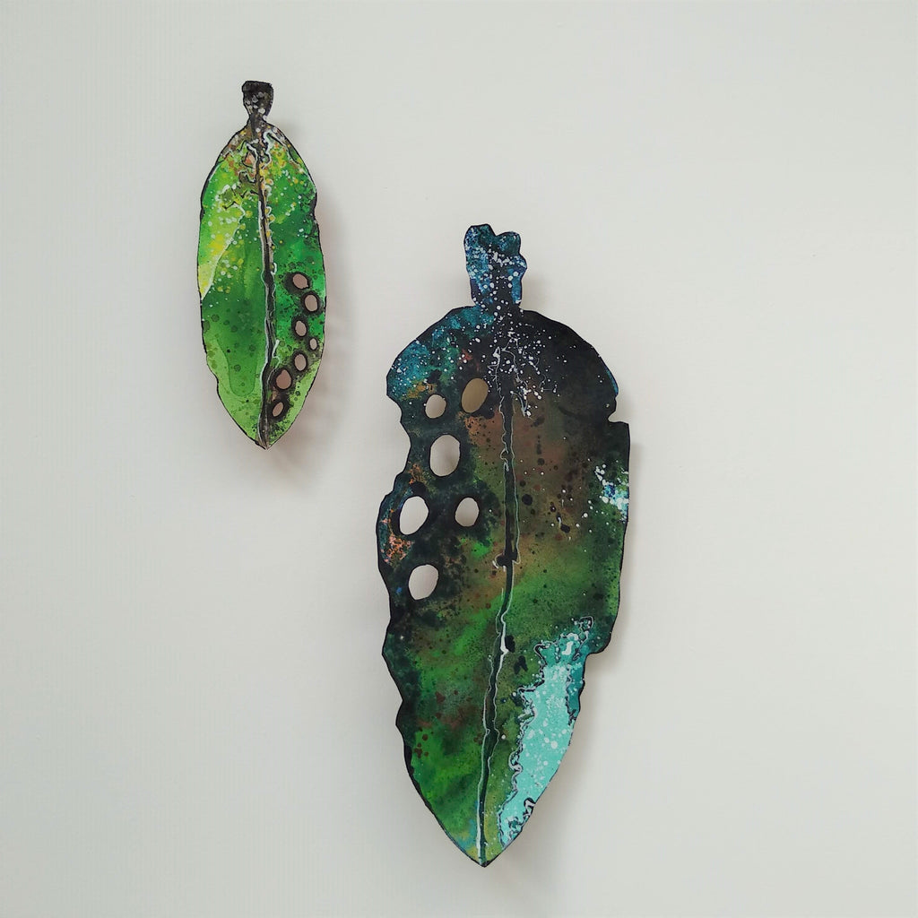 Pohutukawa Pair - Green/Blues Art Liz McAuliffe 