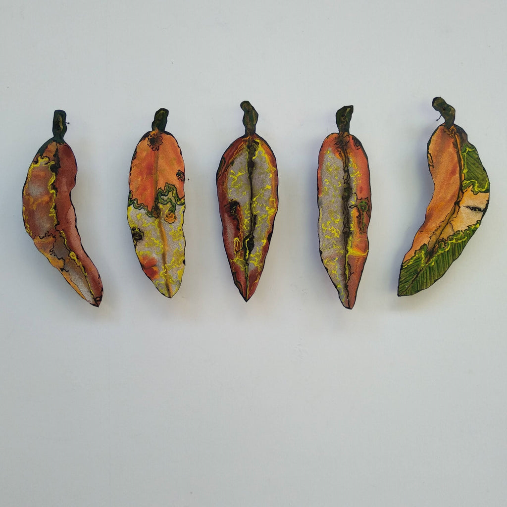 Set of 5 Gum Leaves Art Liz McAuliffe 